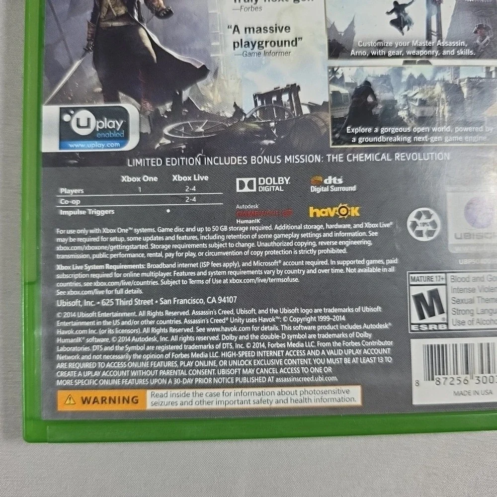Assassins Creed Unity Limited Edition Microsoft Xbox One 2014 TESTED‎